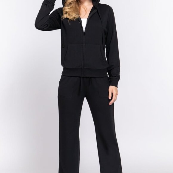 Chic Womens Terry Zip-Up Tracksuit Set in Black - Perfect for Every Season - Picture 2 of 5